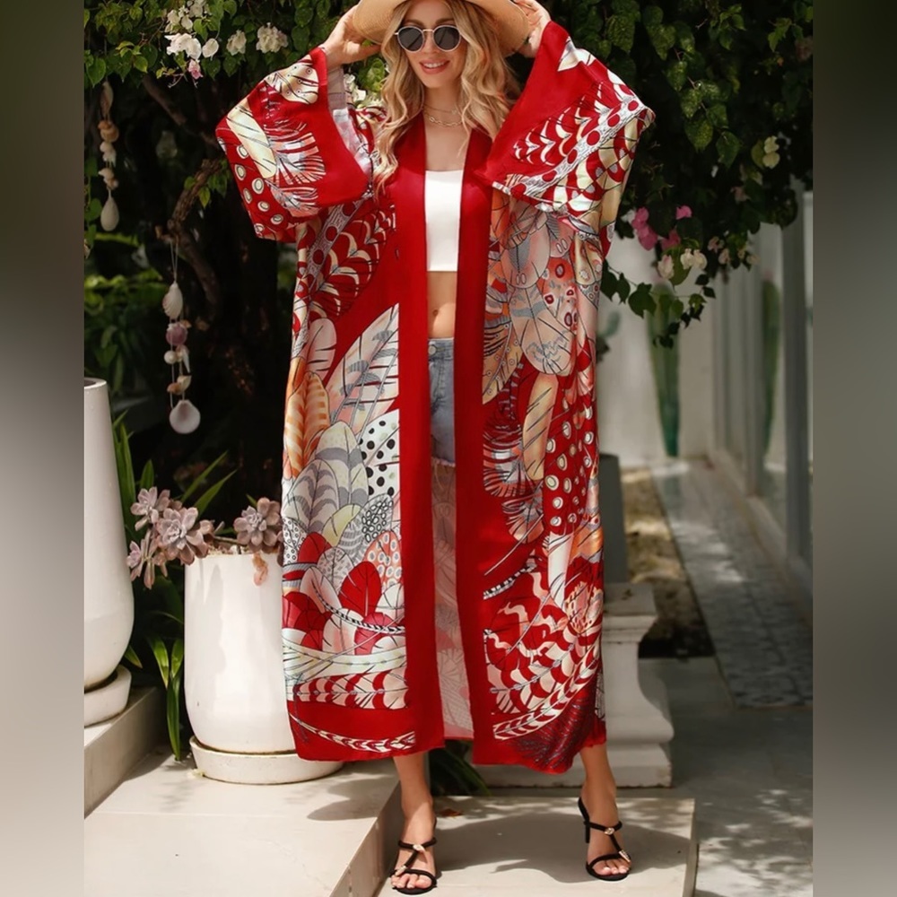 Kimono Casual Cárdigan Duster Bikini Swimsuit Coverup - Picture 2 of 14